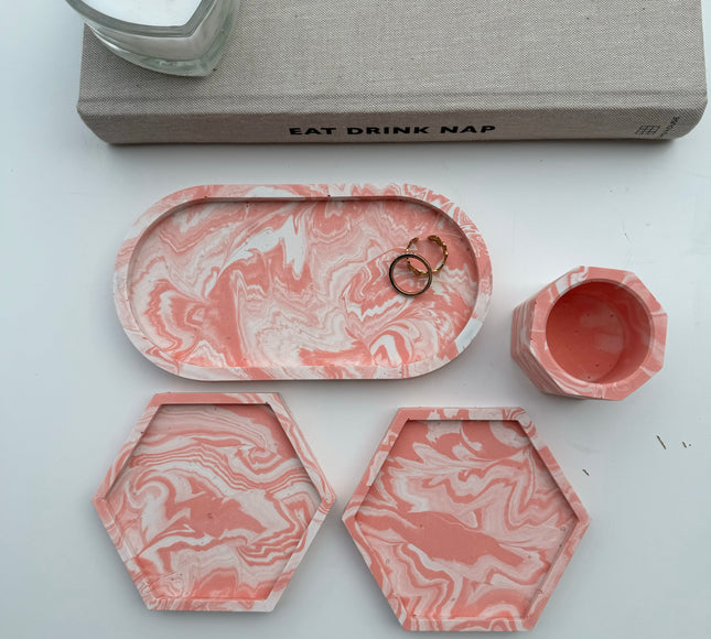 4 Piece Set - Pink Marble