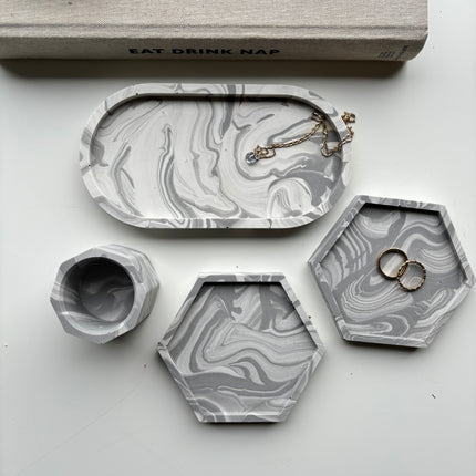 Grey Marble 4 Piece Trinket Set