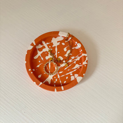Trinket Dish - White Splatter, Orange