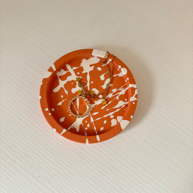 Trinket Dish - White Splatter, Orange