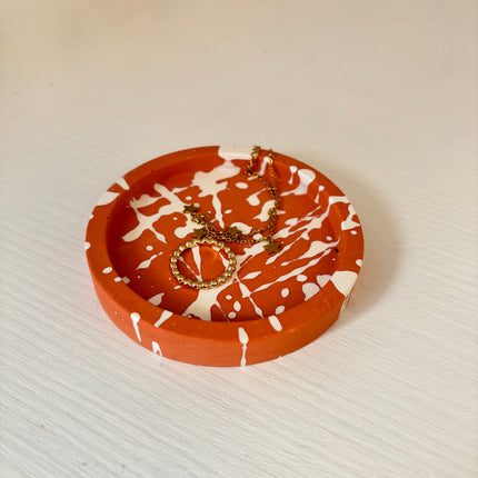 Trinket Dish - White Splatter, Orange