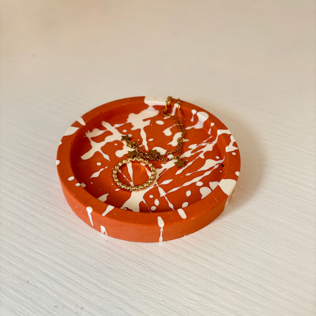 Trinket Dish - White Splatter, Orange