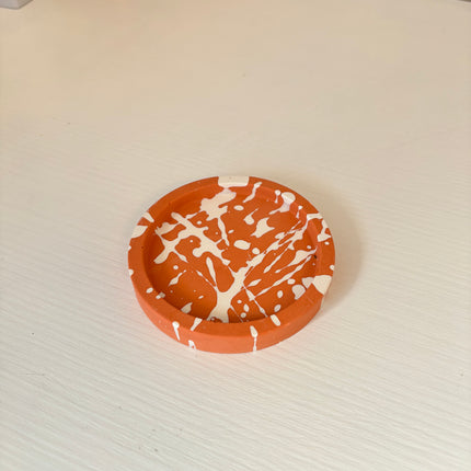 Trinket Dish - White Splatter, Orange