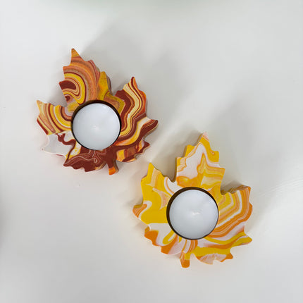 Set of 2 Autumn Leaf Tealight Holders