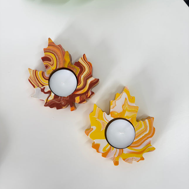Set of 2 Autumn Tealight Holders - Marble