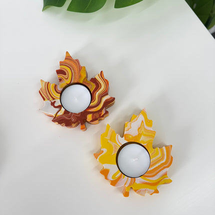 Set of 2 Autumn Tealight Holders - Marble