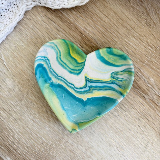 Heart Trinket Bowl - Teal & Lemon Marble