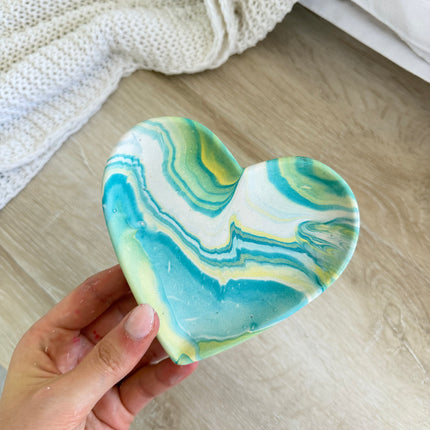 Heart Trinket Bowl - Teal & Lemon Marble