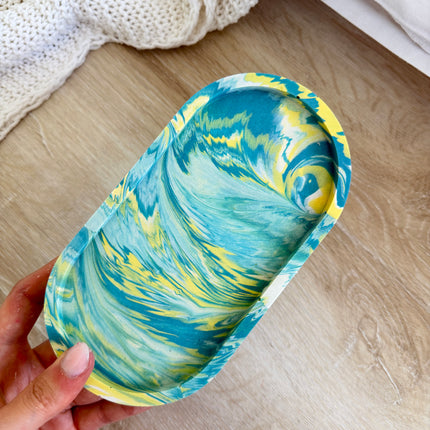 Jewellery Tray - Teal & Lemon Marble