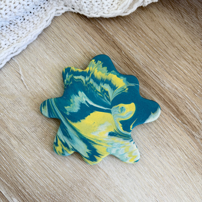 Splodge Coaster - Teal & Lemon Marble