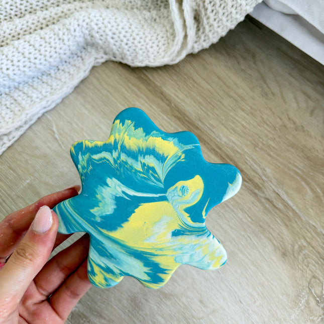 Splodge Coaster - Teal & Lemon Marble