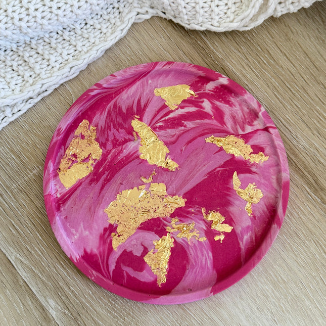 Edged Circle Tray - Pink Marble with Gold Flakes