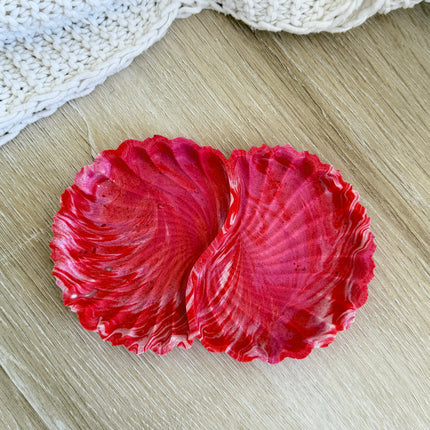 Scallop Twin Trinket Dish - Pink & Red Marble
