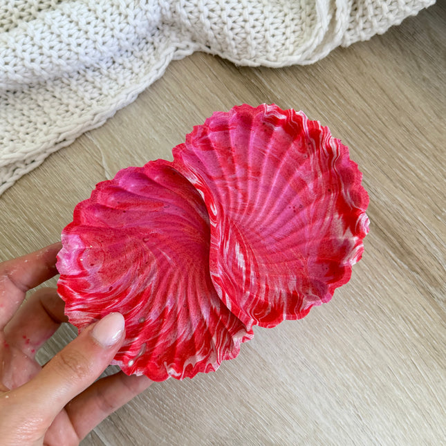 Scallop Twin Trinket Dish - Pink & Red Marble