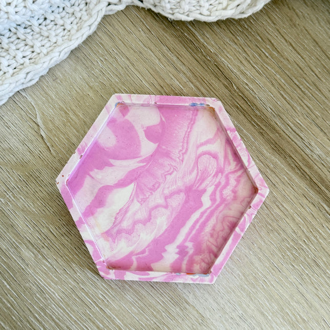 Hexagon Coaster - Pink & White Marble