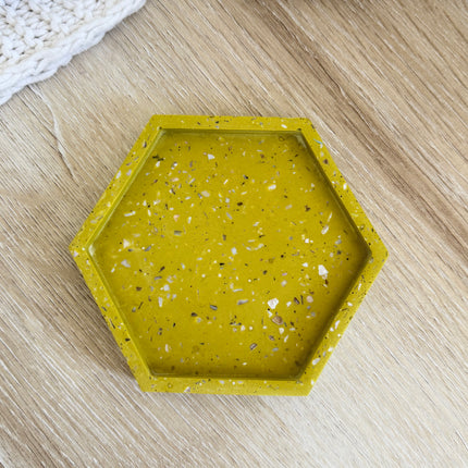 Hexagon Coaster - Mustard with Mother of Pearl
