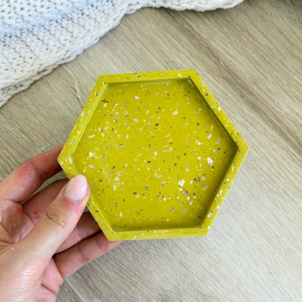 Hexagon Coaster - Mustard with Mother of Pearl