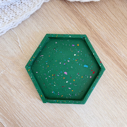 Hexagon Coaster - Green with Multi Chips