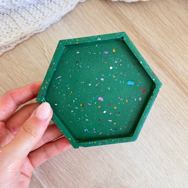 Hexagon Coaster - Green with Multi Chips