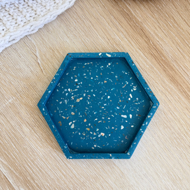 Hexagon Coaster - Teal with Mother of Pearl