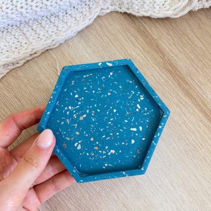 Hexagon Coaster - Teal with Mother of Pearl