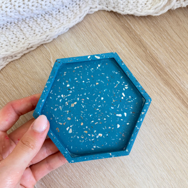 Hexagon Coaster - Teal with Mother of Pearl