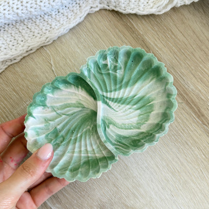 Scallop Twin Trinket Dish - Sage Marble