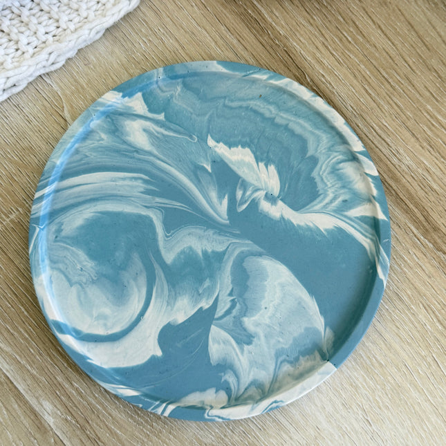 Edged Circle Tray - Blue Marble