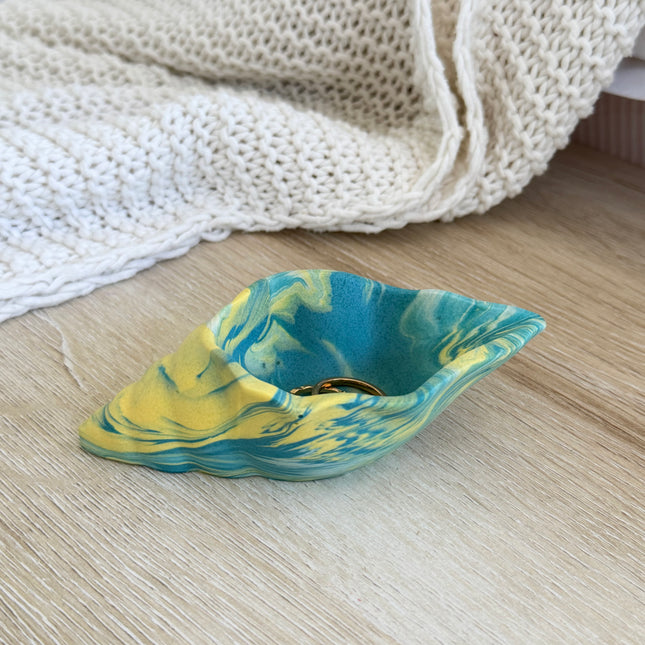 Conch Trinket Dish - Lemon & Teal Marble