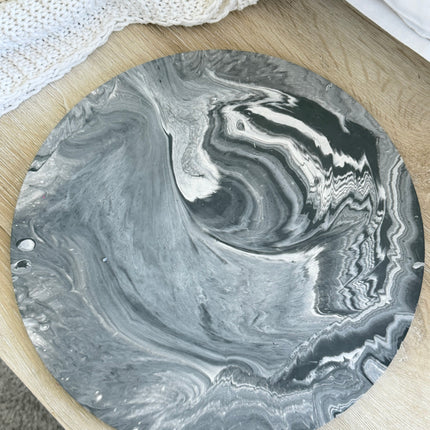 XL Circle Tray - Black & White Marble