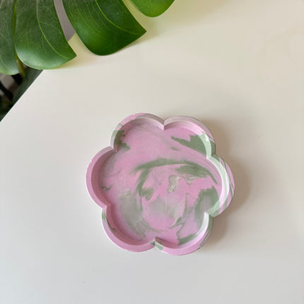 Flower Trinket Dish - Pink & Sage Marble