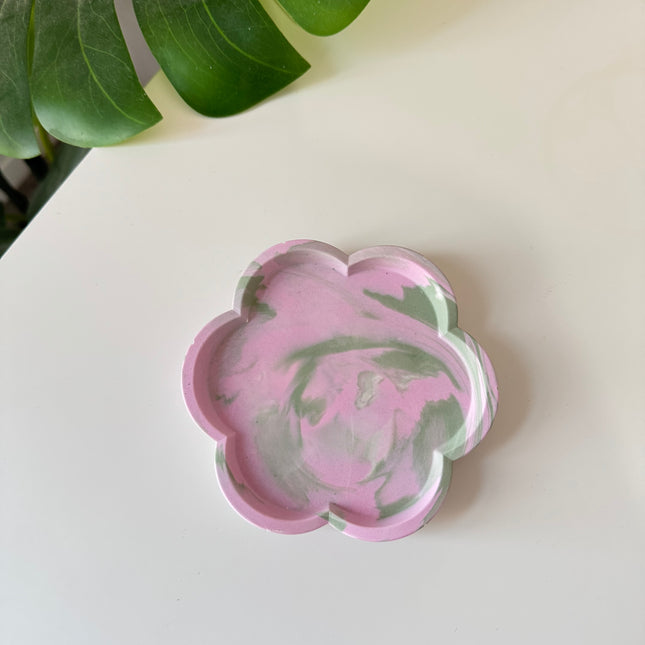 Flower Trinket Dish - Pink & Sage Marble