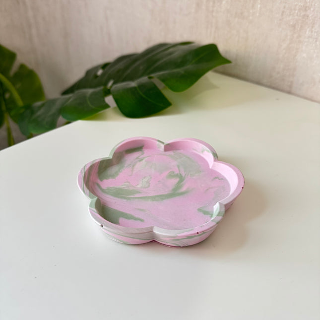 Flower Trinket Dish - Pink & Sage Marble