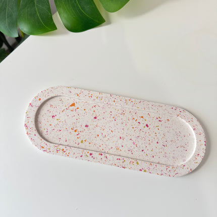 Long Jewellery Tray - White with Pink, Yellow & Orange Chips