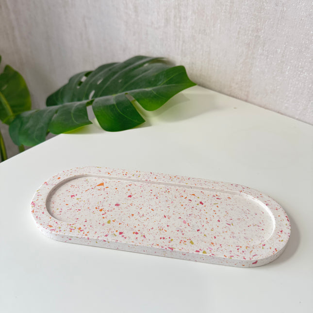 Long Jewellery Tray - White with Pink, Yellow & Orange Chips