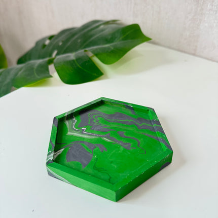Hexagon Coaster - Green & Black Marble