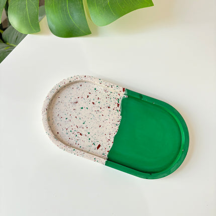 Jewellery Tray - Emerald Green Split (White with Green & Red Chips