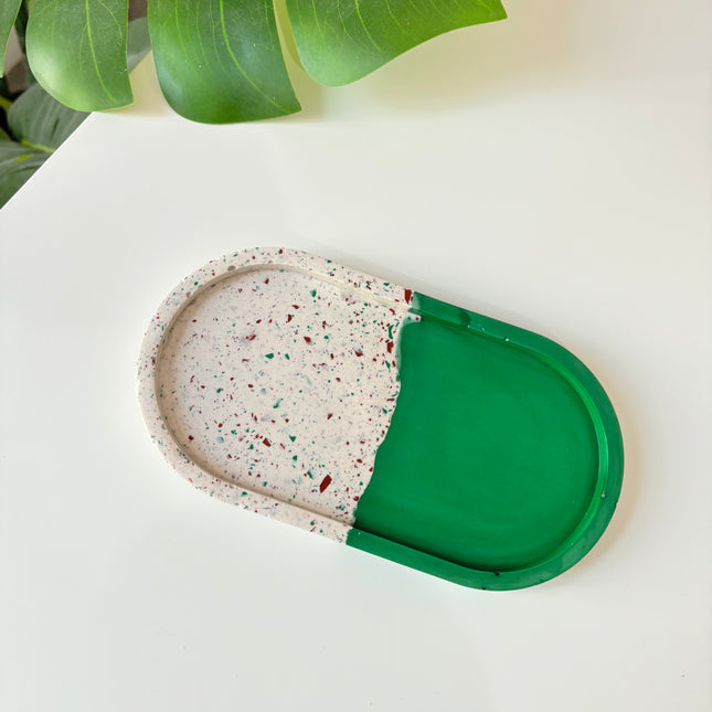 Jewellery Tray - Emerald Green Split (White with Green & Red Chips