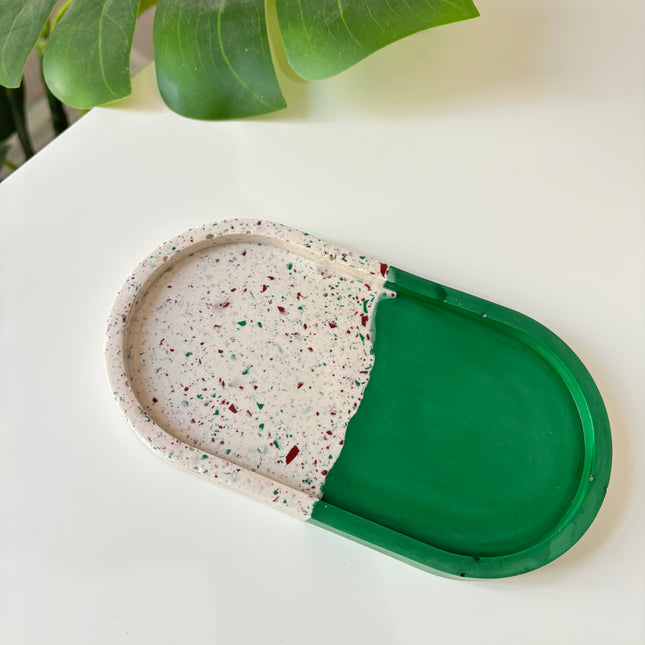 Jewellery Tray - Emerald Green Split (White with Green & Red Chips