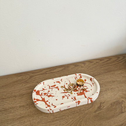 Jewellery Tray - Orange Splatter, White