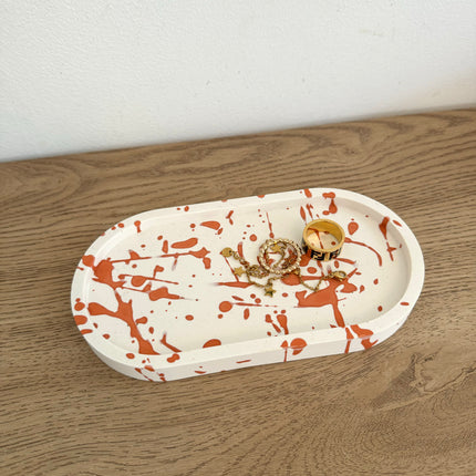 Jewellery Tray - Orange Splatter, White