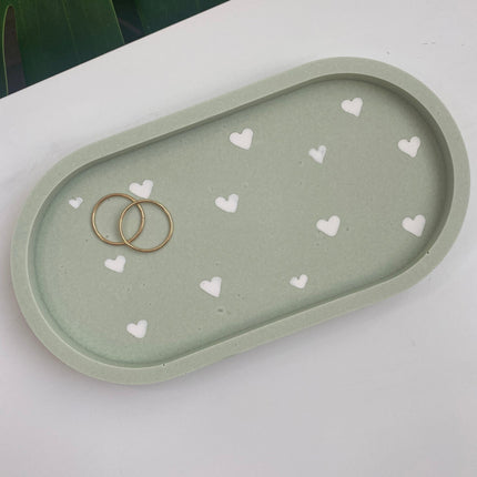 Jewellery Tray - Sage & White Hearts