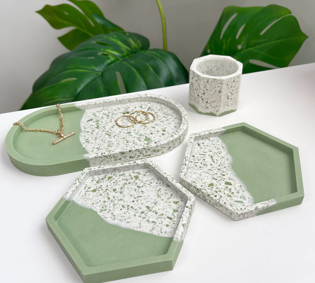 4 Piece Trinket Set - Sage Split - Luxe Home Decor Ltd